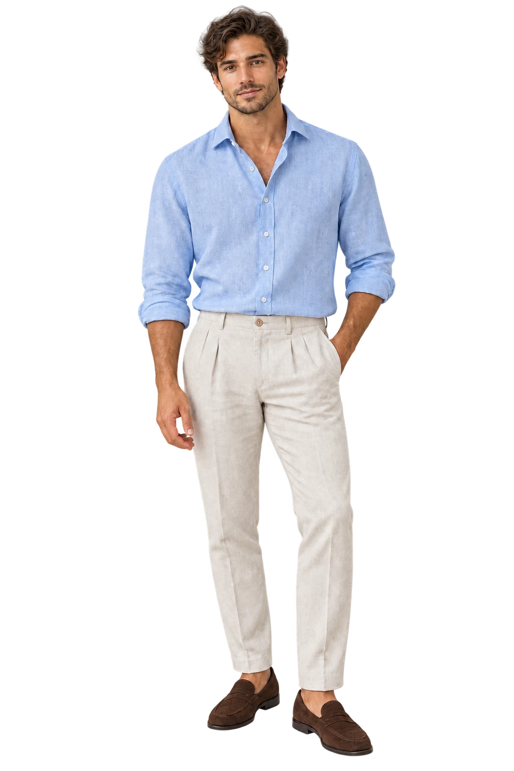 Shirts campaign photograph in Atellia's cloud-blue palette